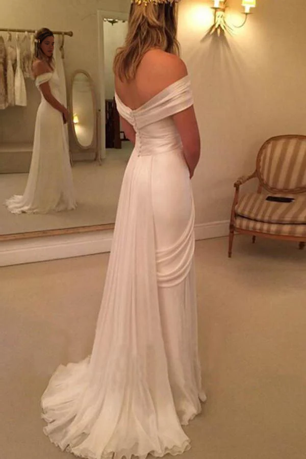 A-line Off The Sleeves High Quality Strapless Long Wedding Dresses
