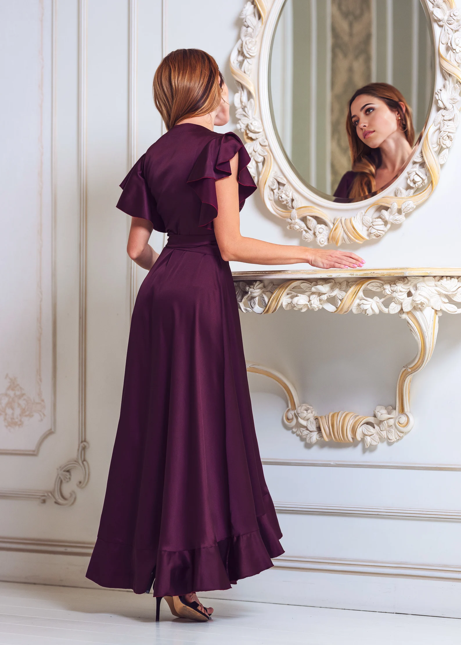 A-line V-Neck Short Sleeve Tea Length Bridesmaid Dress Formal Dresses for Wedding Guest Cocktail Dress Mother of the Bride Dresses