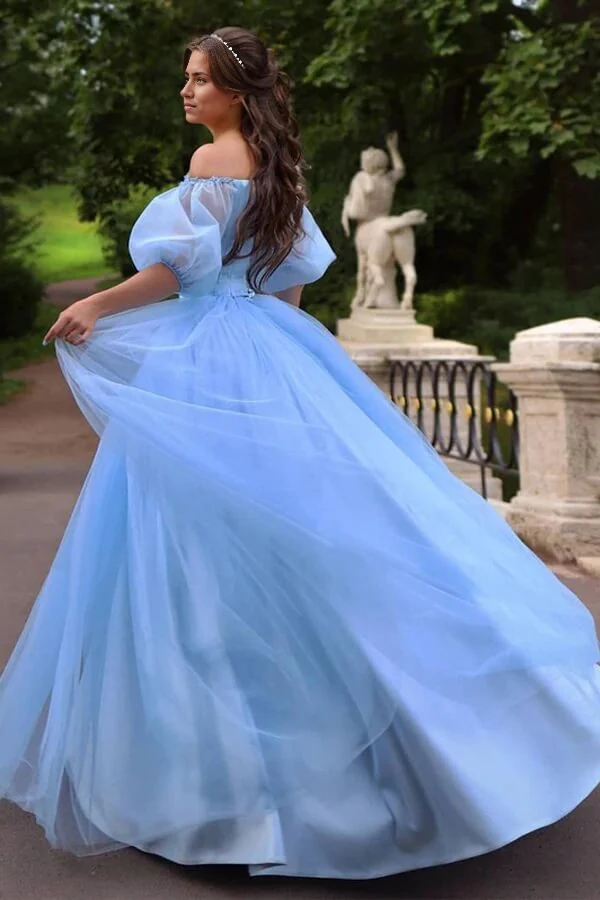 A-line Princess Off-the-Shoulder Tulle Prom Dresses