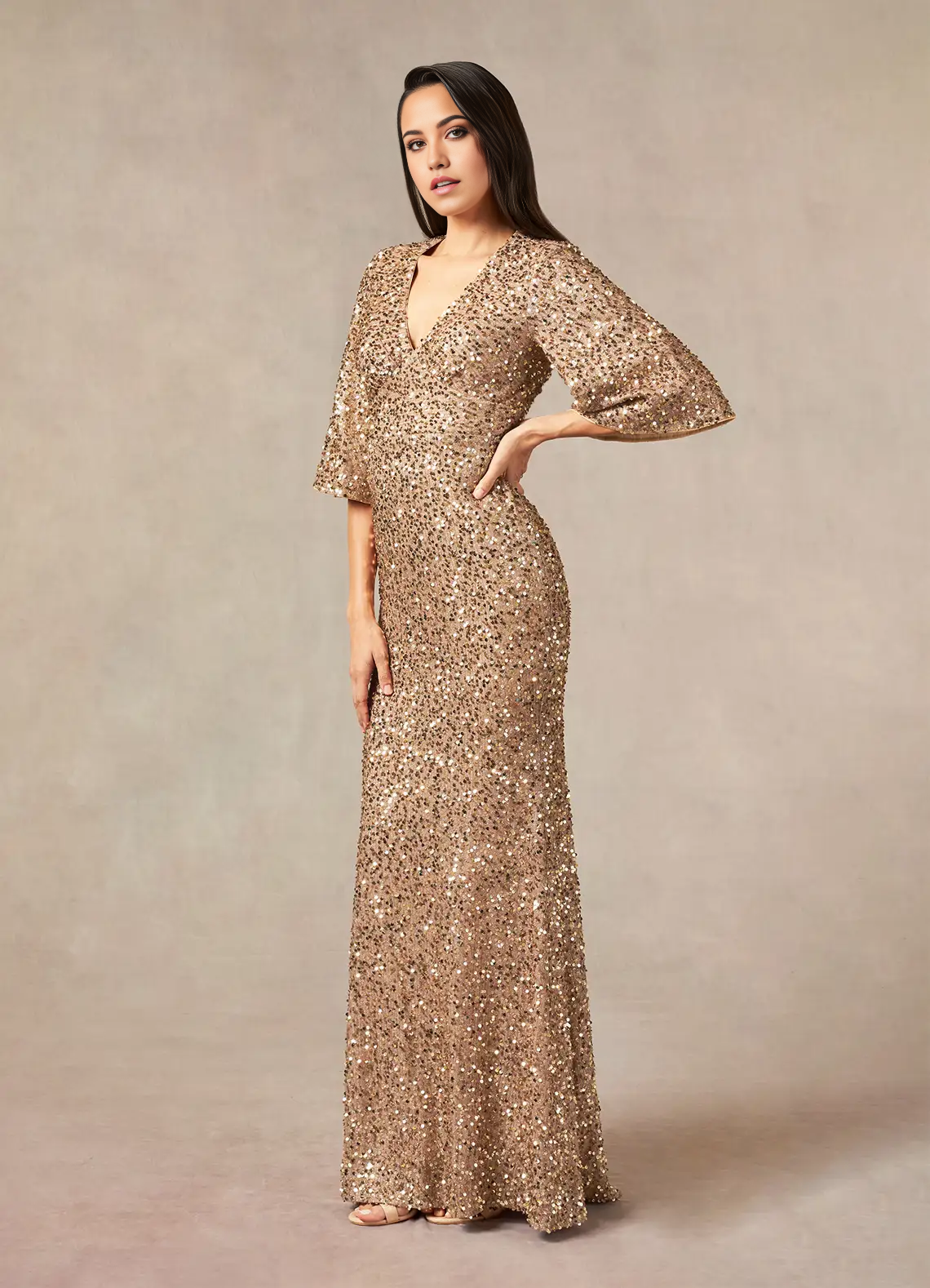 Mermaid V-Neck Sequins Champagne formal dresses evening dress Mother of the Bride Dresses