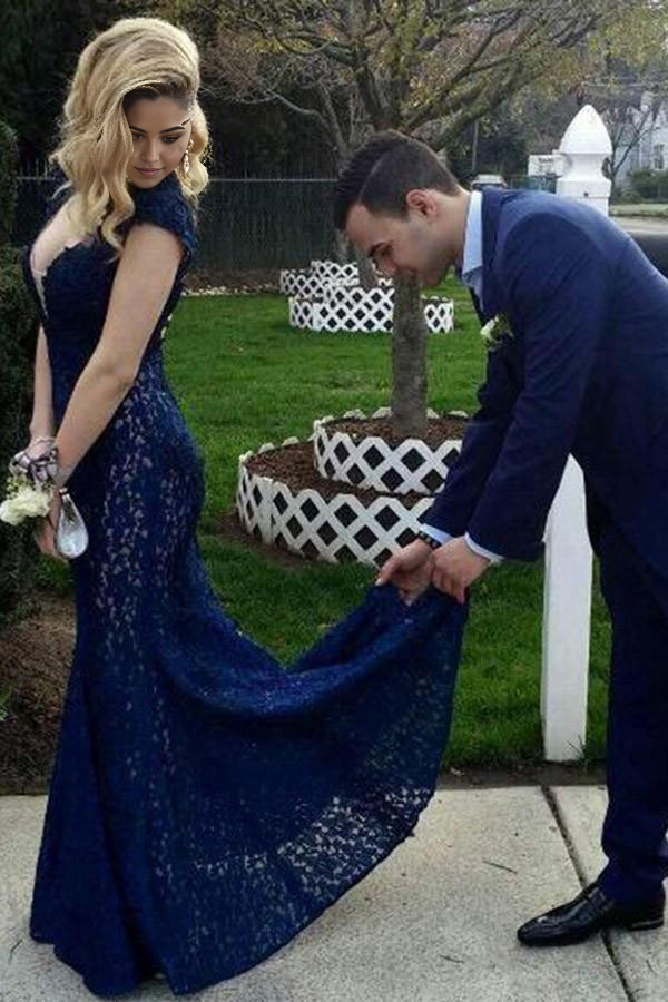 Mermaid Lace V-Neck formal dresses Prom Dress Backless Evening Dress