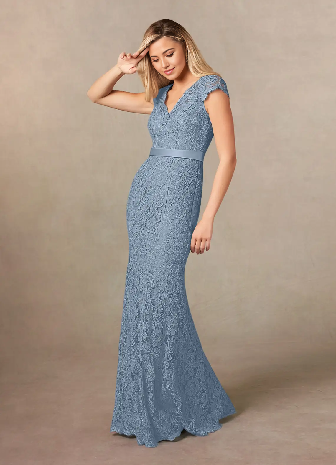 Mermaid V-Neck Lace Dusty Blue formal dresses evening dress Mother of the Bride Dresses