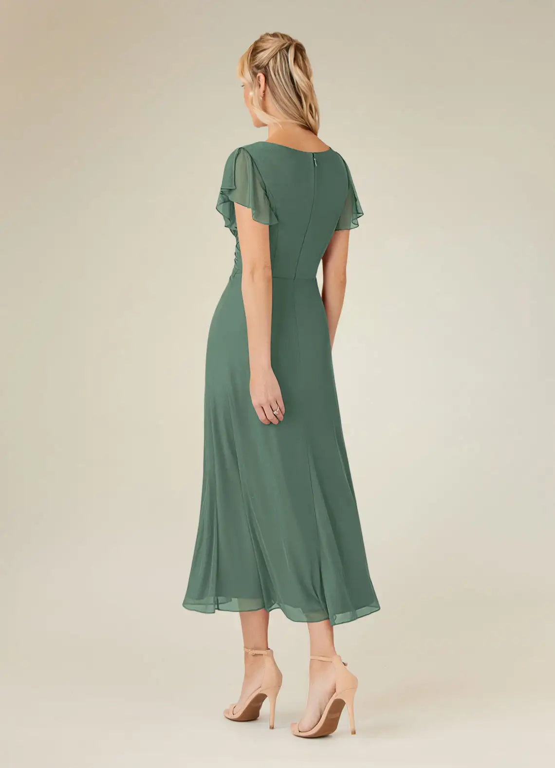 A-Line V-Neck Pleated Tea Length Mother of the Bride Dresses