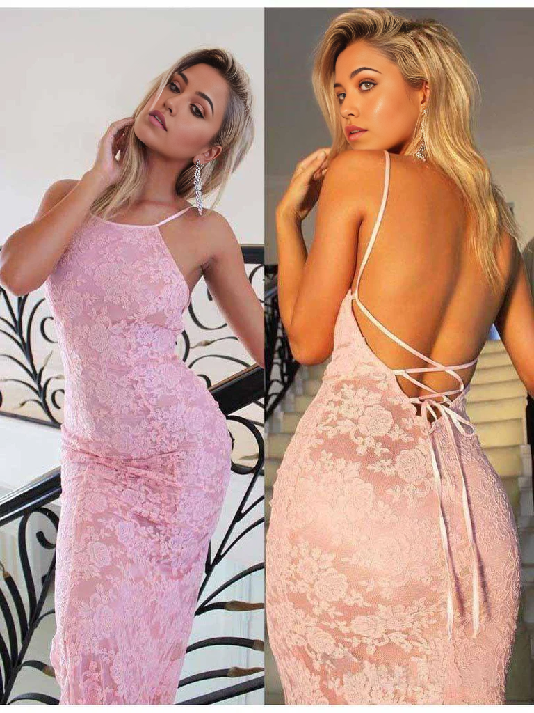 Mermaid Simple Lace Floor-Length Evening Dresses Prom Dresses