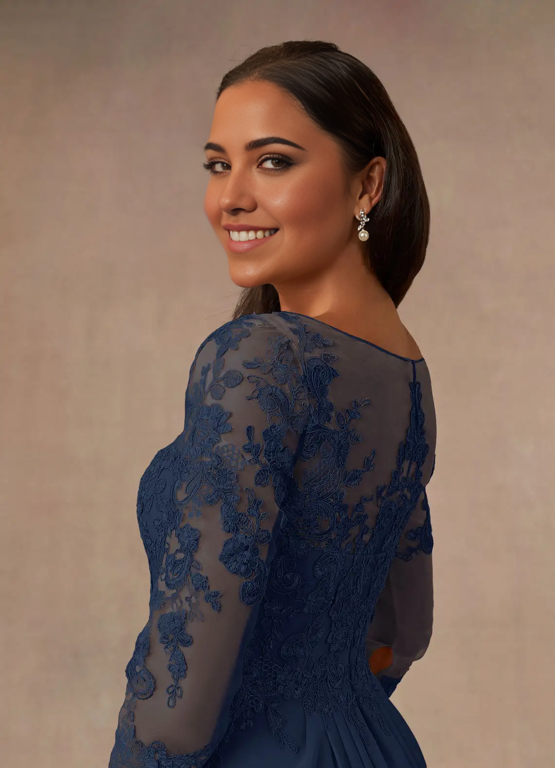 A-Line Scoop Chiffon Dark Navy Mother of the Bride Dresses