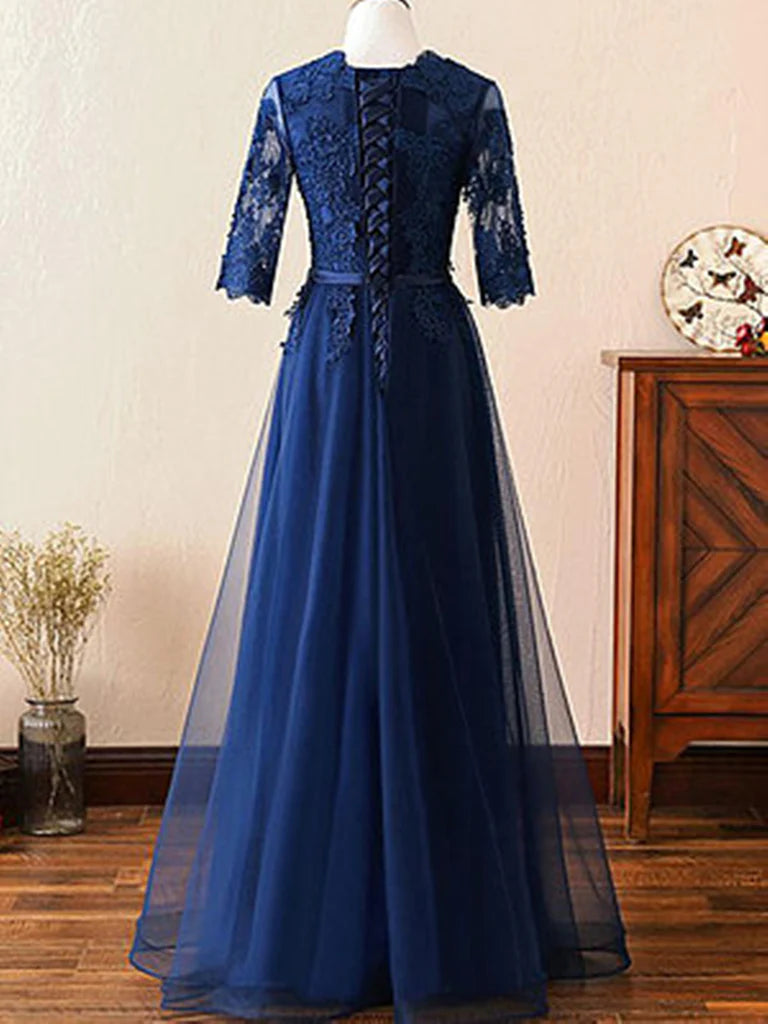 A-line Lace Long Sleeves Prom Dress Formal Evening Dress
