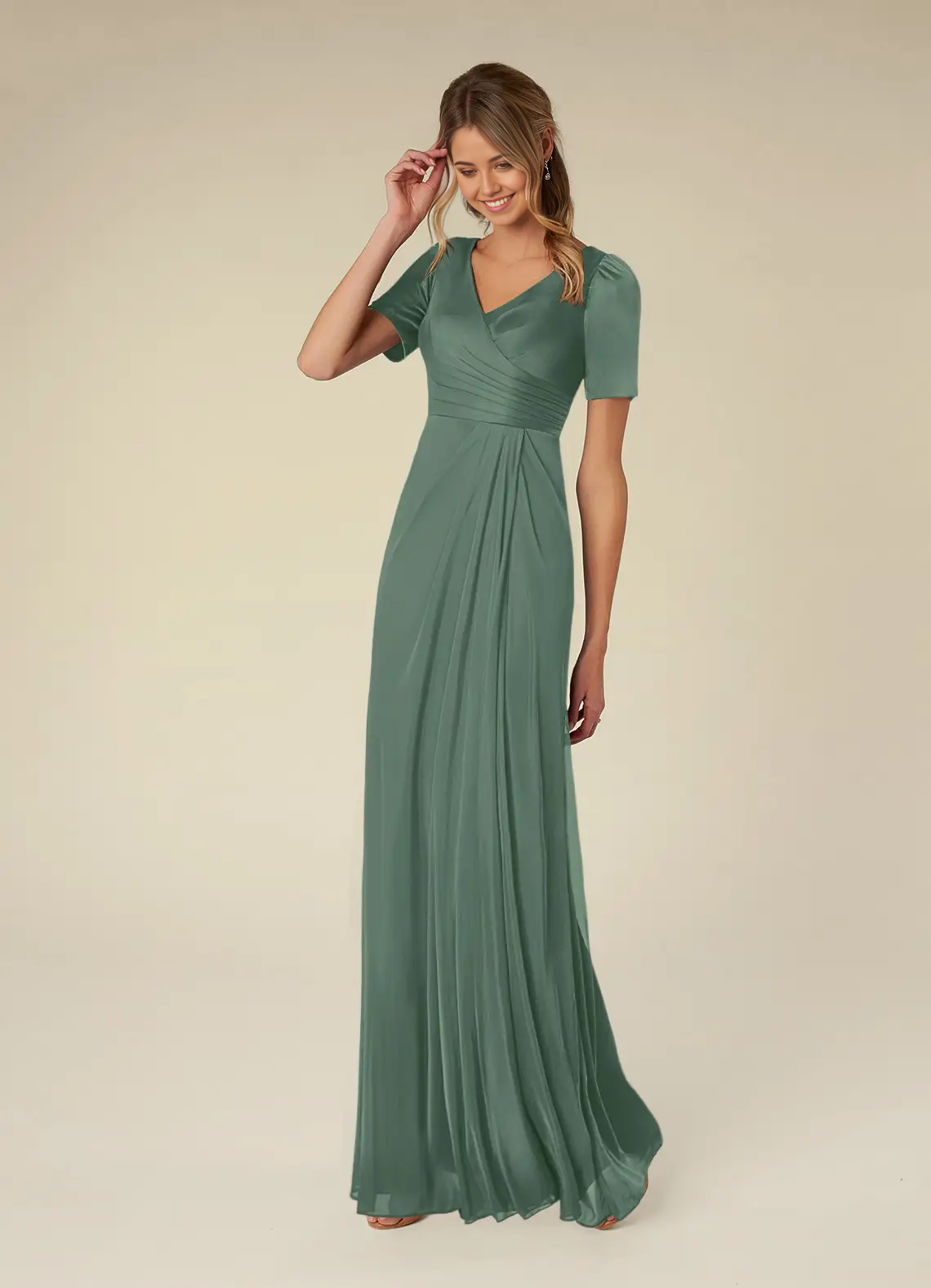 A-Line V-Neck Short Sleeve Pleated formal dresses evening dress Mother of the Bride Dresses