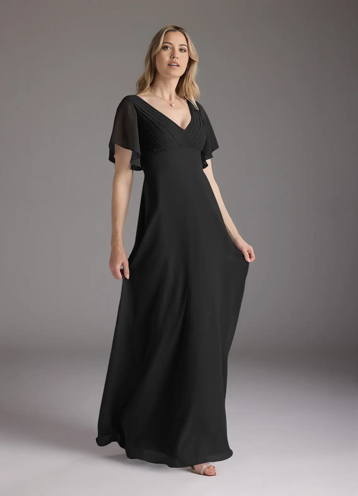 A-Line V-Neck Pleated Chiffon Black formal dresses evening dress Mother of the Bride Dresses