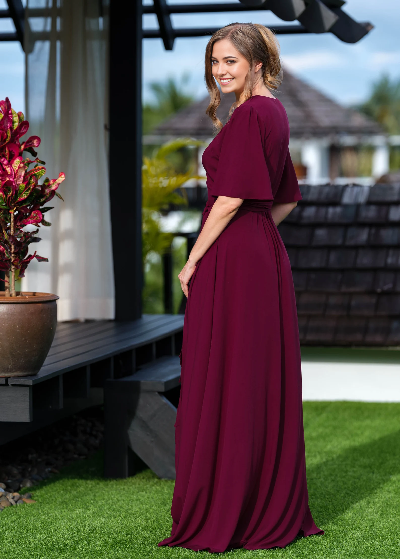 A-line V-Neck Half Sleeve Bridesmaid Dress Formal Dresses for Wedding Guest Cocktail Dress Mother of the Bride Dresses