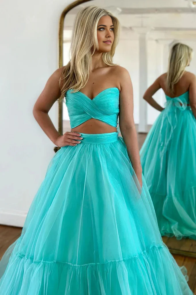 A-line Off Shoulder Tulle Long Formal Prom Dress