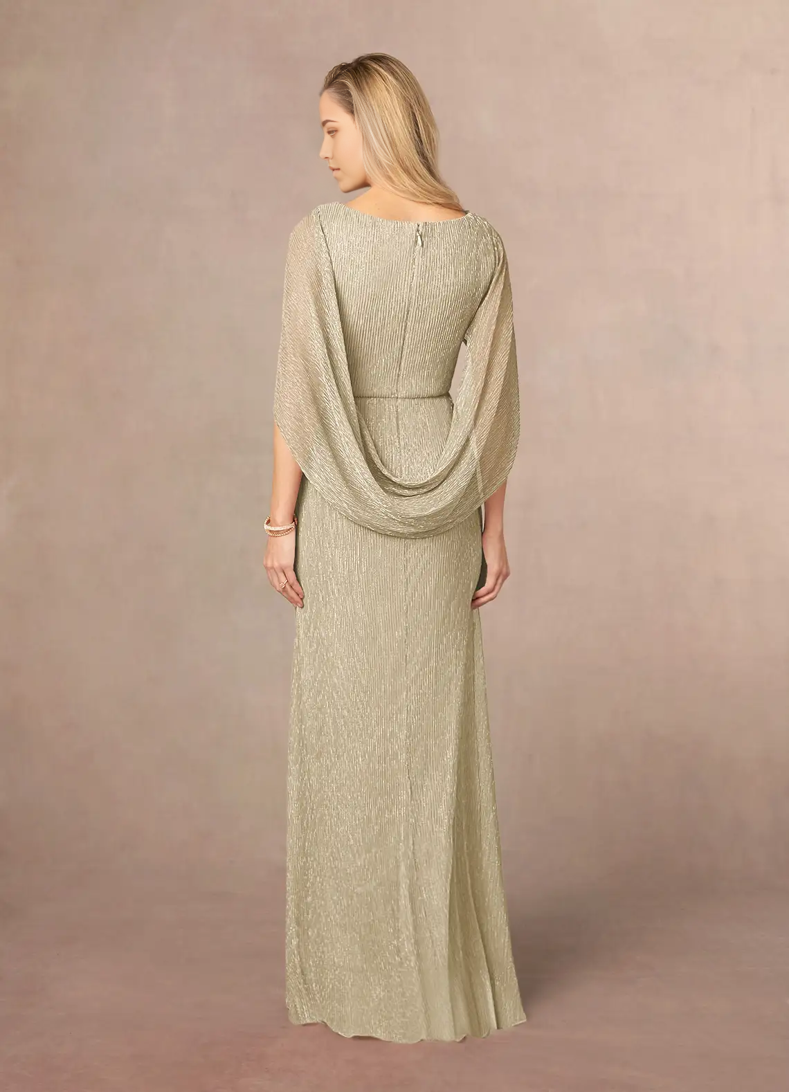 Sheath Pleated Cape Champagne Gold Mother of the Bride Dresses