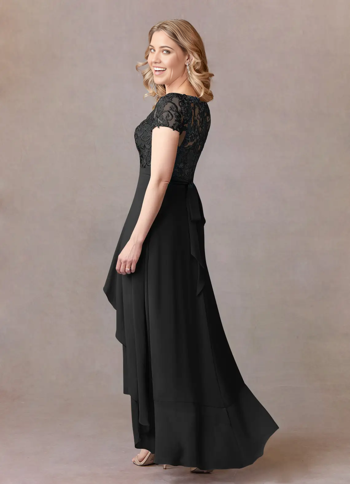 A-Line Lace Appliques Chiffon Black formal dresses evening dress Mother of the Bride Dresses