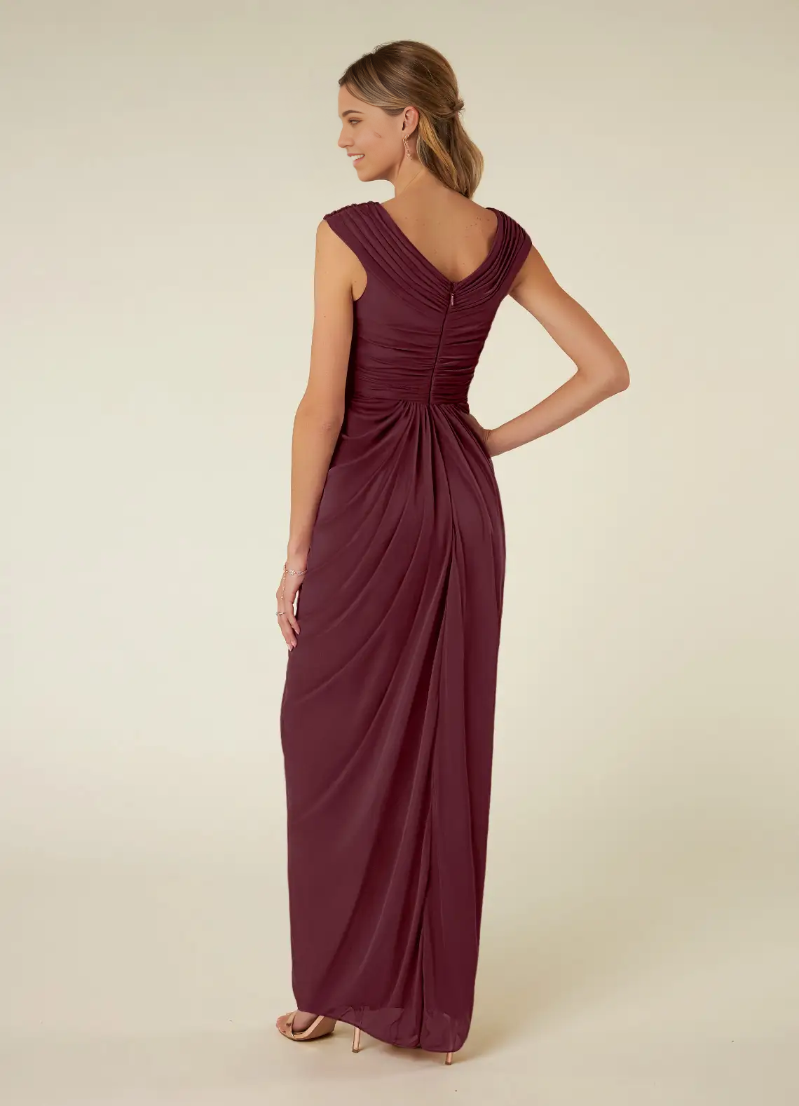 Sheath V-Neck Pleated Cabernet formal dresses evening dress Mother of the Bride Dresses