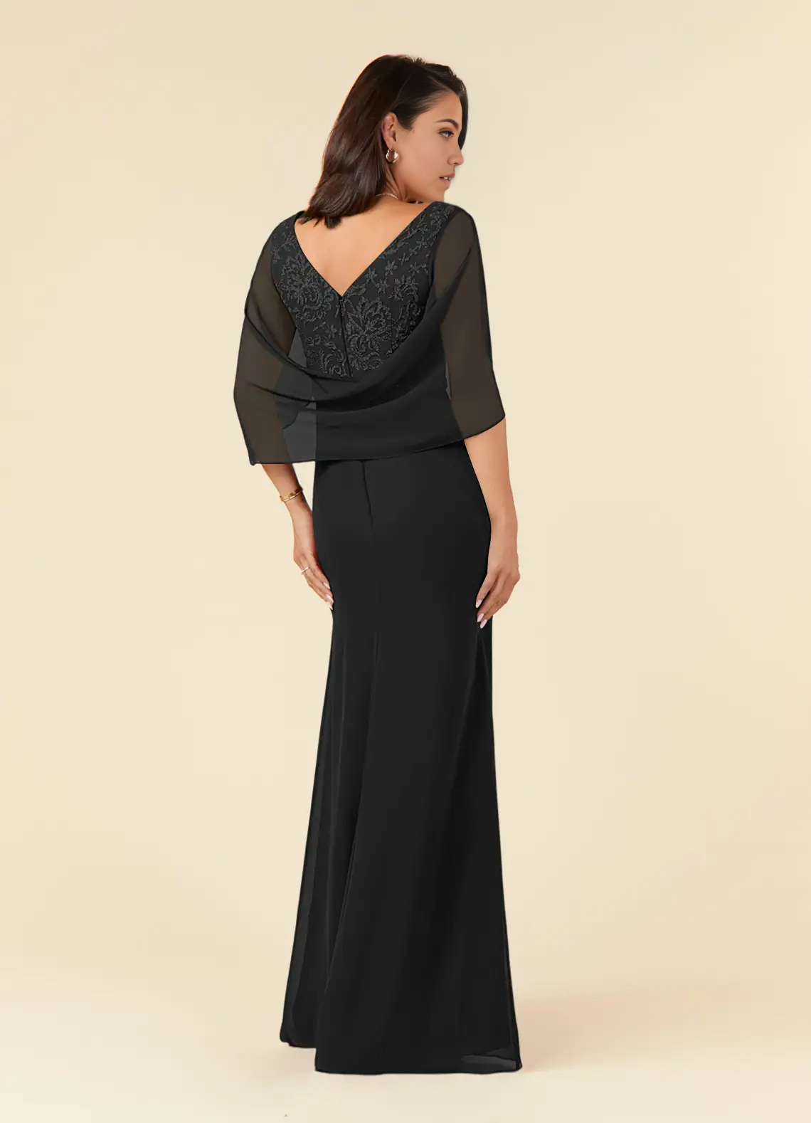 Mermaid V-Neck Lace Chiffon Black formal dresses evening dress Mother of the Bride Dresses