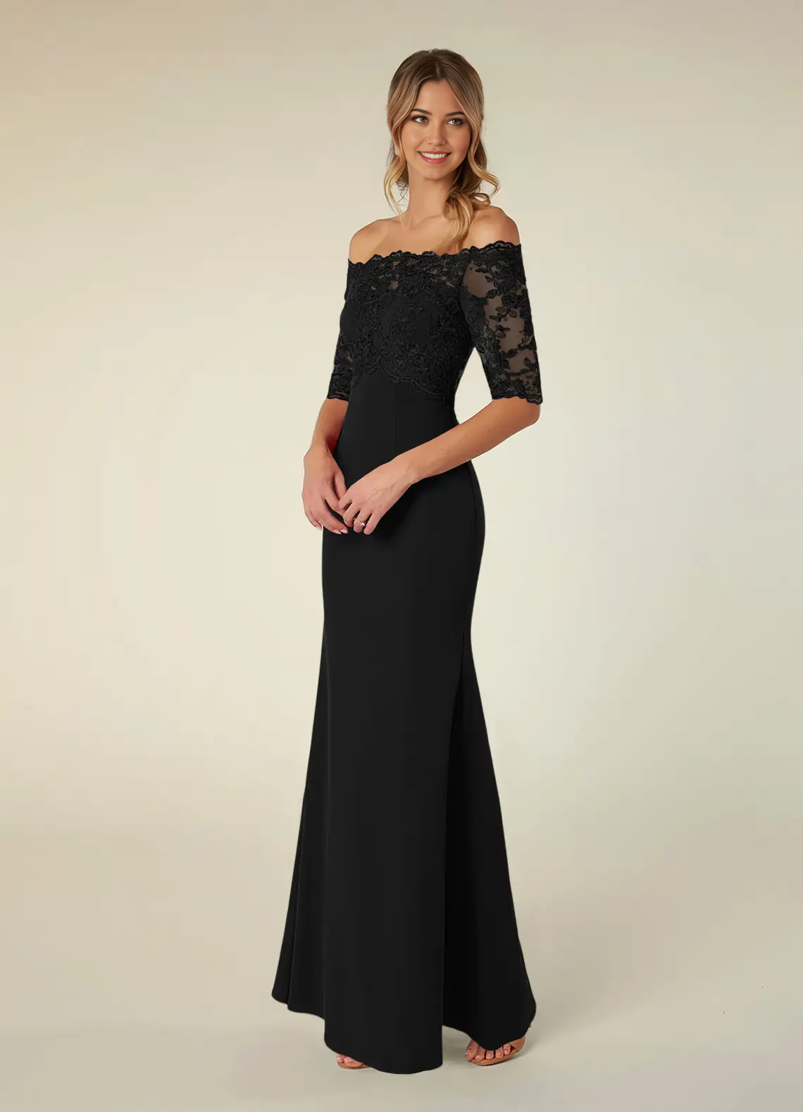 Mermaid Off the Shoulder Lace Black formal dresses evening dress Mother of the Bride Dresses