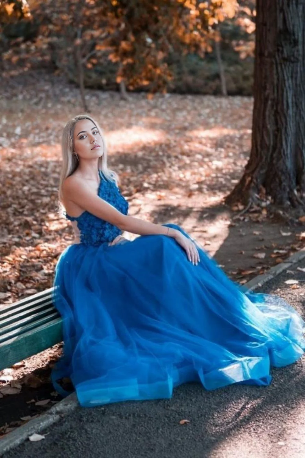 A Line One Shoulder Royal Blue Long evening gown Prom Dress with Appliques