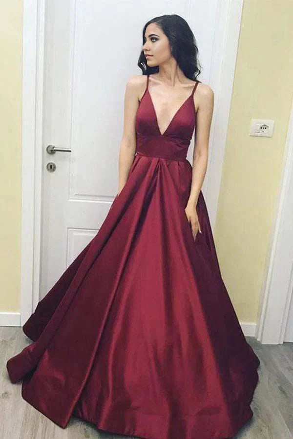 A-line Floor Length Simple V Neck Long Prom Dress Evening Dresses