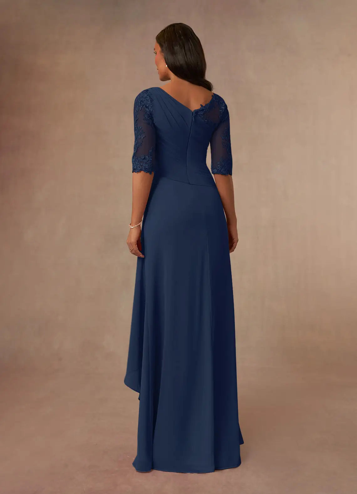 A-Line Boatneck Lace Chiffon Dark Navy formal dresses evening dress Mother of the Bride Dresses