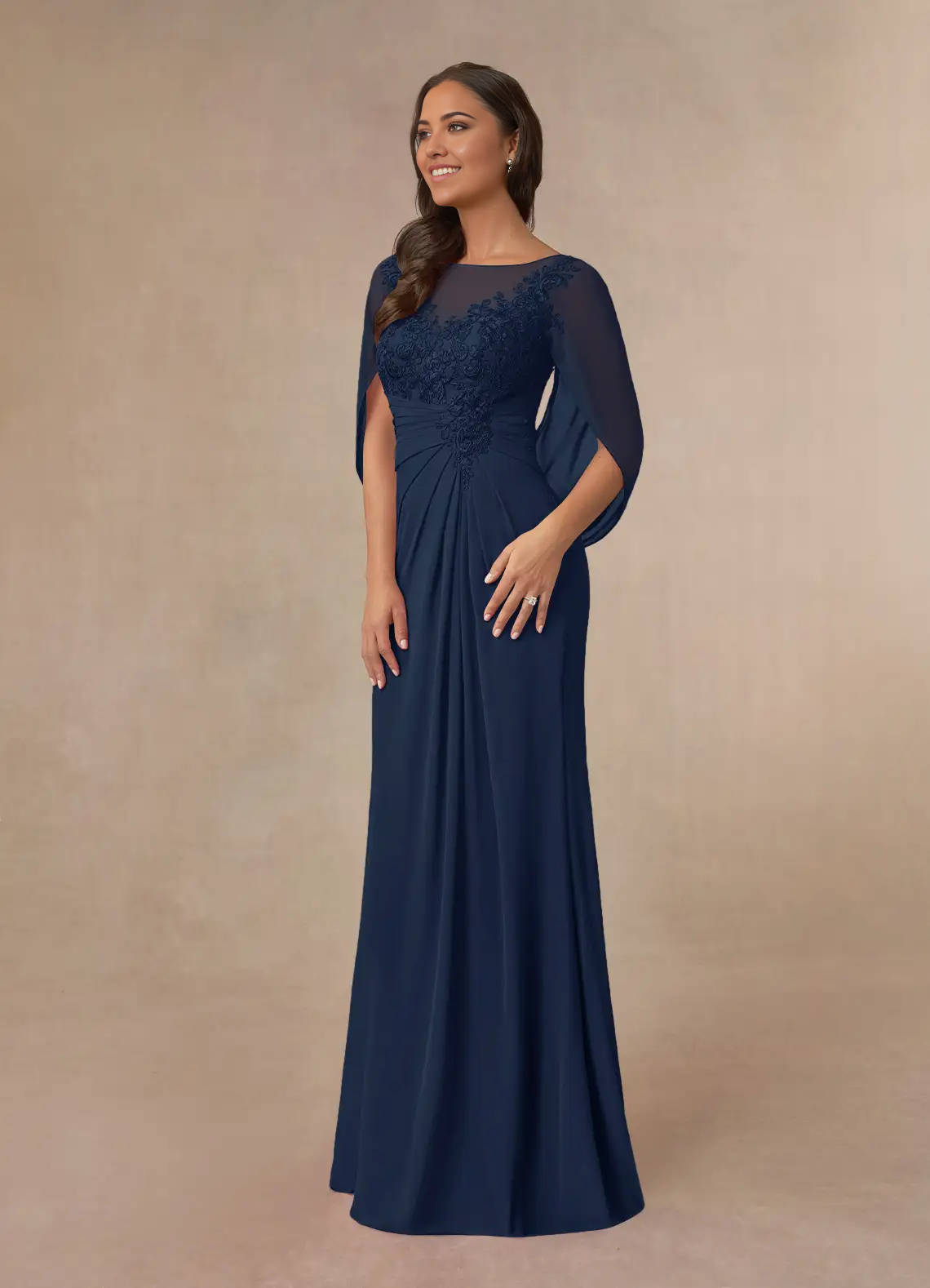 A-Line Lace Chiffon Dark Navy formal dresses evening gowns Mother of the Bride Dresses