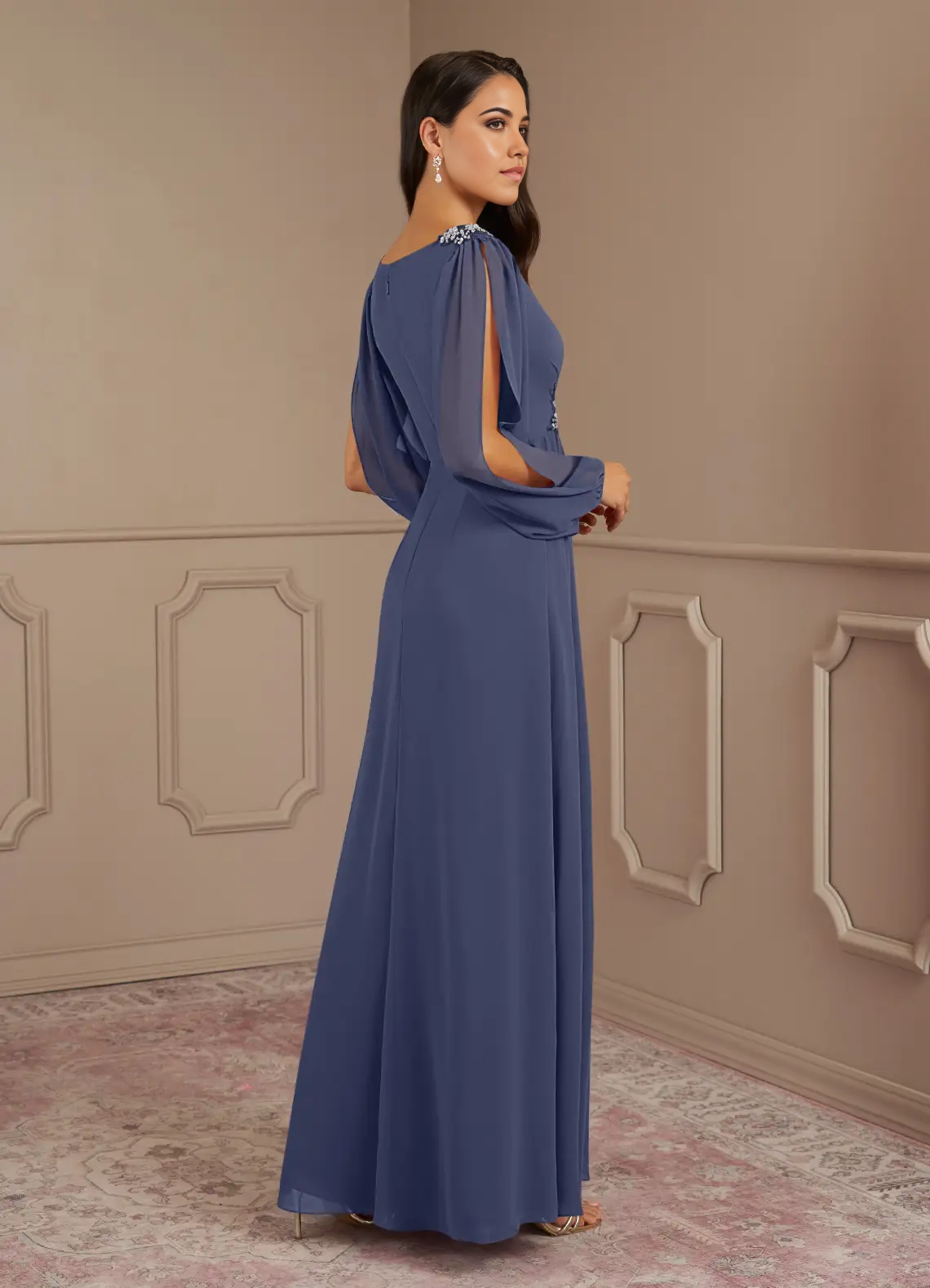 A-Line V-Neck Sequins Chiffon Stormy formal dresses evening dress Mother of the Bride Dresses