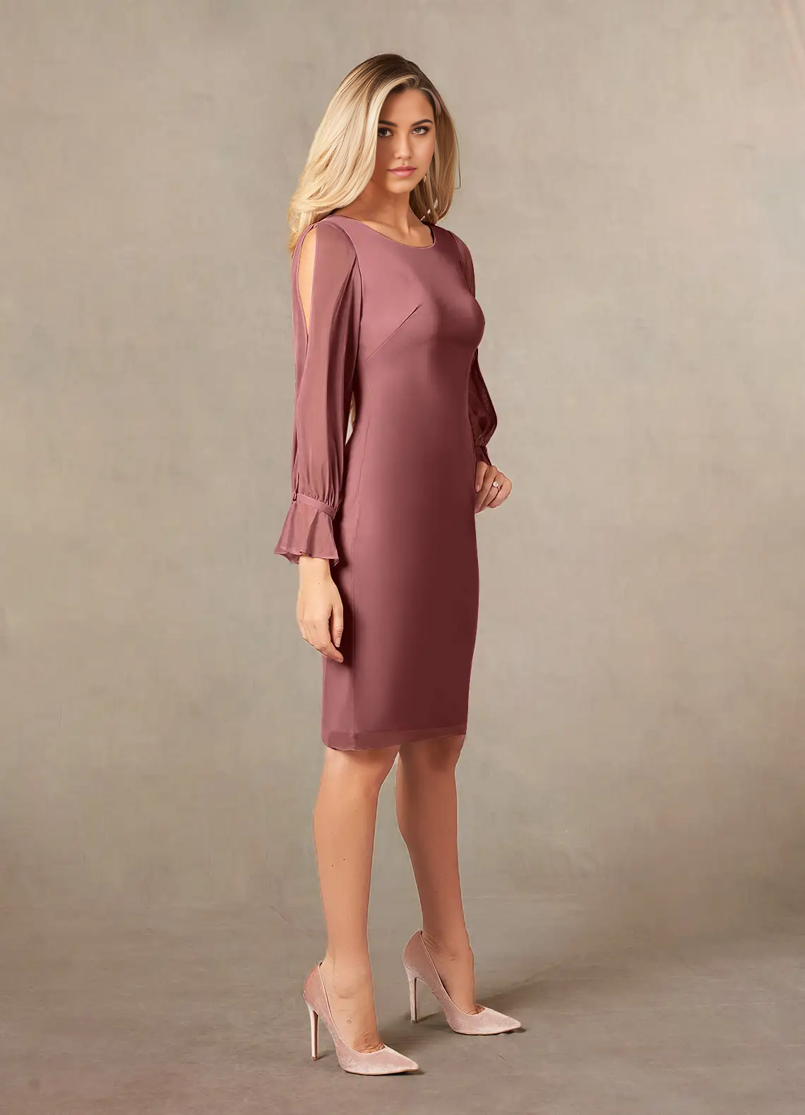 Sheath Crew Neck Long Sleeve Tea Length formal dresses evening dress Mother of the Bride Dresses