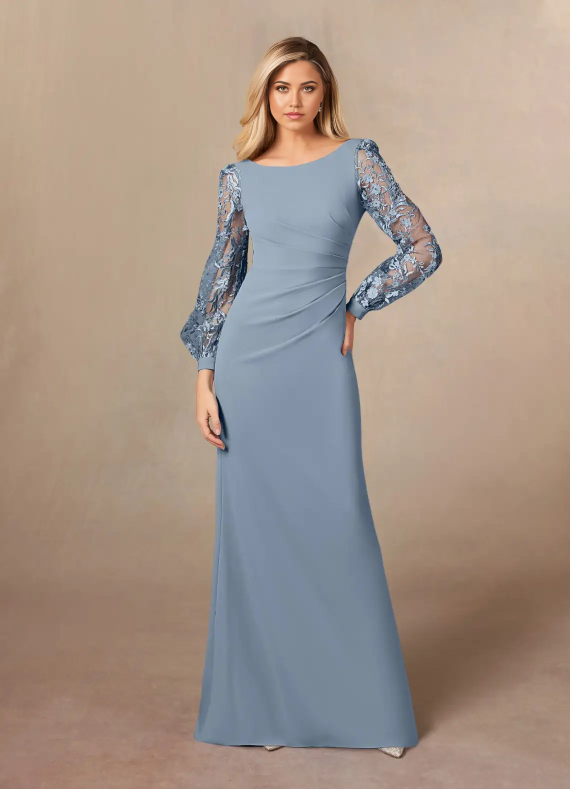 Sheath Lace Long Sleeve Dusty Blue formal dresses evening dress Mother of the Bride Dresses