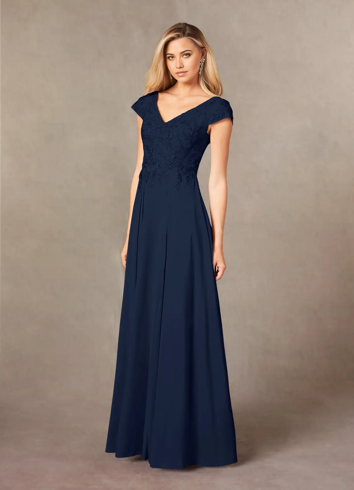 A-Line V-Neck Lace Appliques Dark Navy formal dresses evening dress Mother of the Bride Dresses