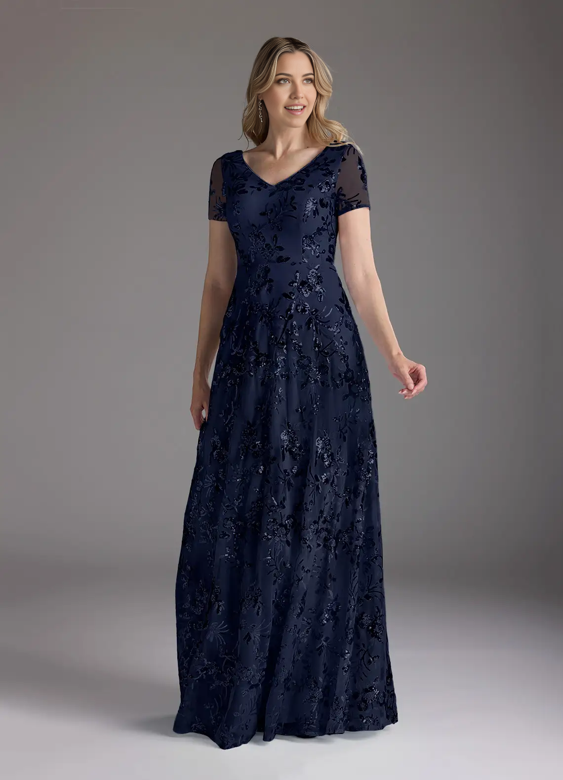 A-Line V-Neck Sequins Dark Navy formal dresses evening dress Mother of the Bride Dresses