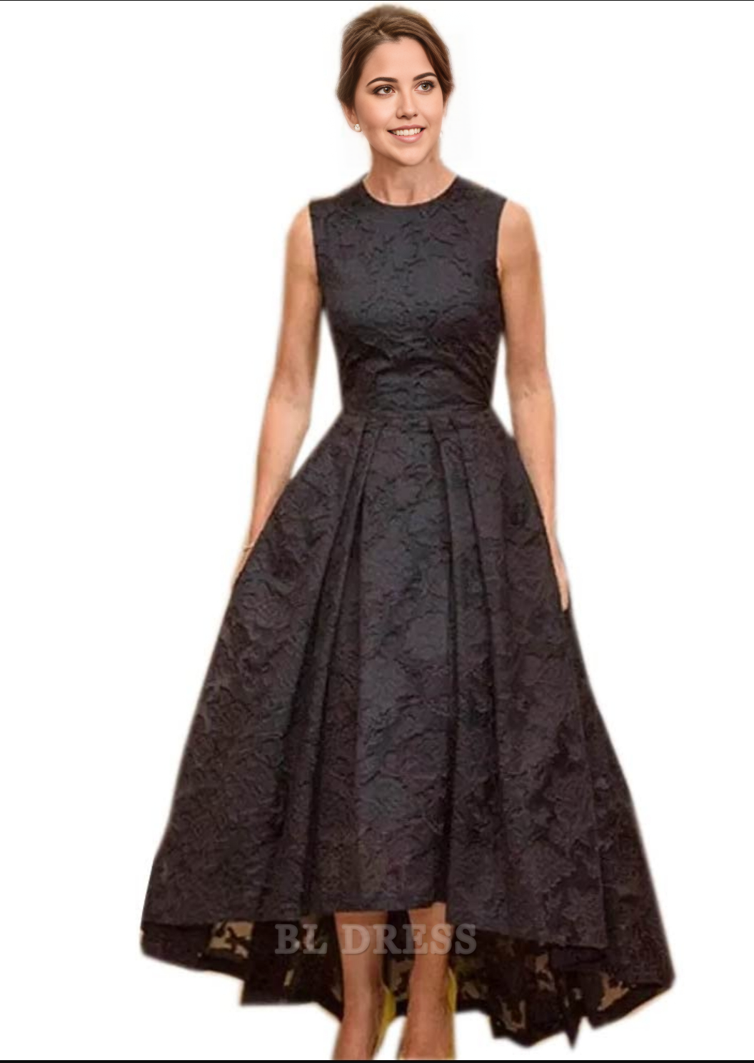 A Line Elegant Jewel Neck Sleeveless Lace High Low formal dresses evening gown Prom Dress Mother of Bride Dress