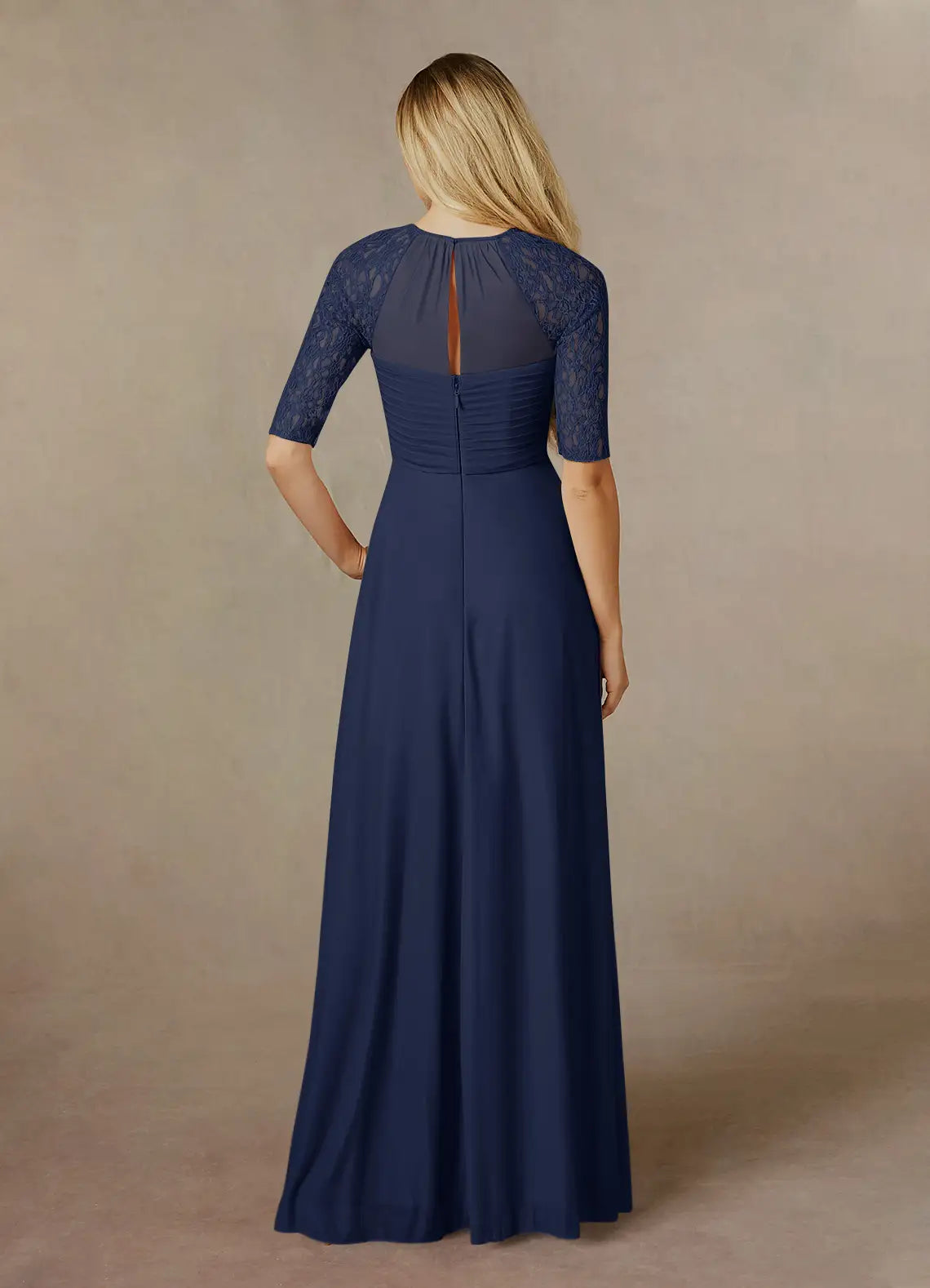 A-Line Crew Neck Lace Dark Navy formal dresses evening dress Mother of the Bride Dresses