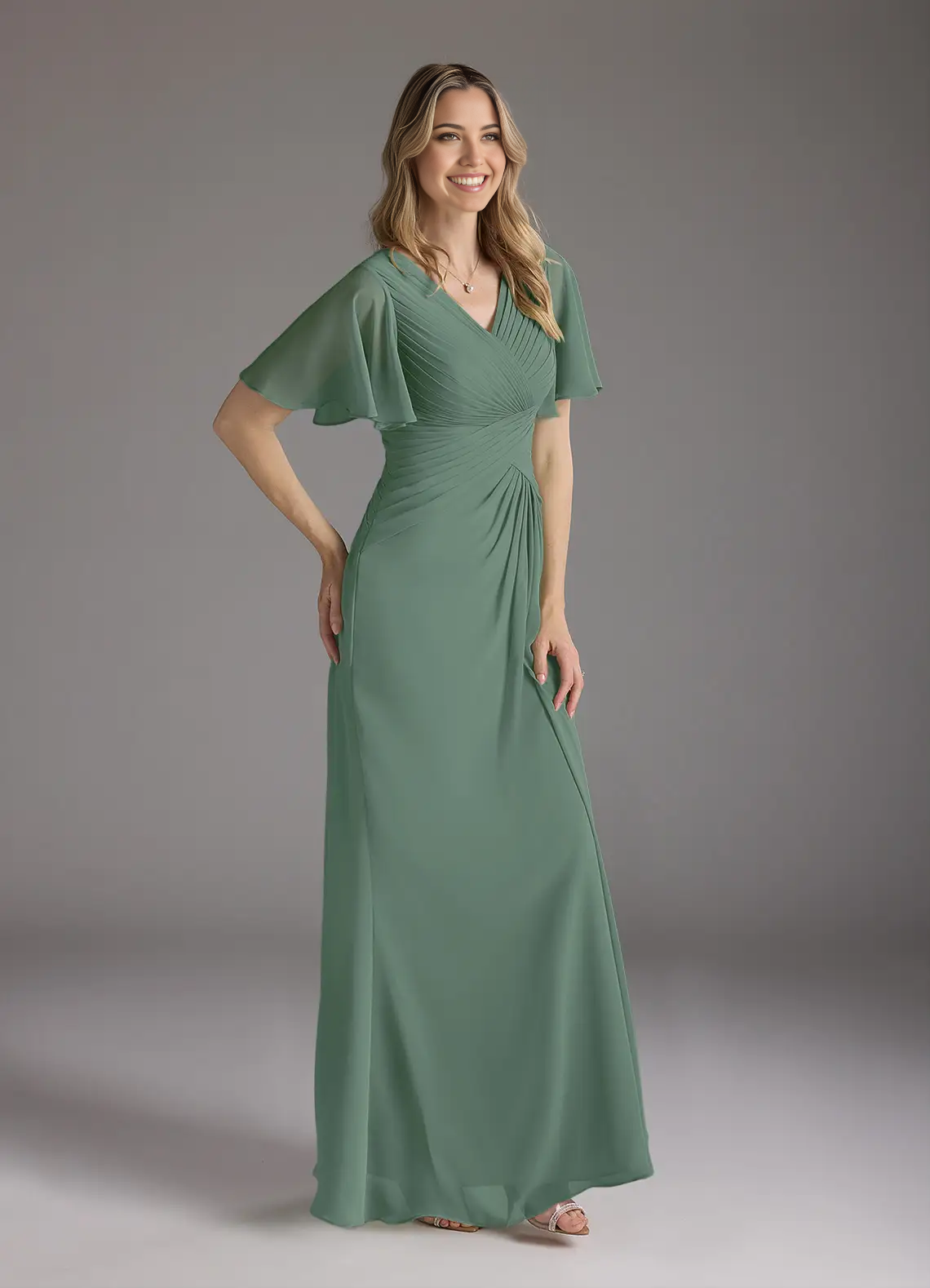A-Line V-Neck Ruched Chiffon Mother of the Bride Dresses