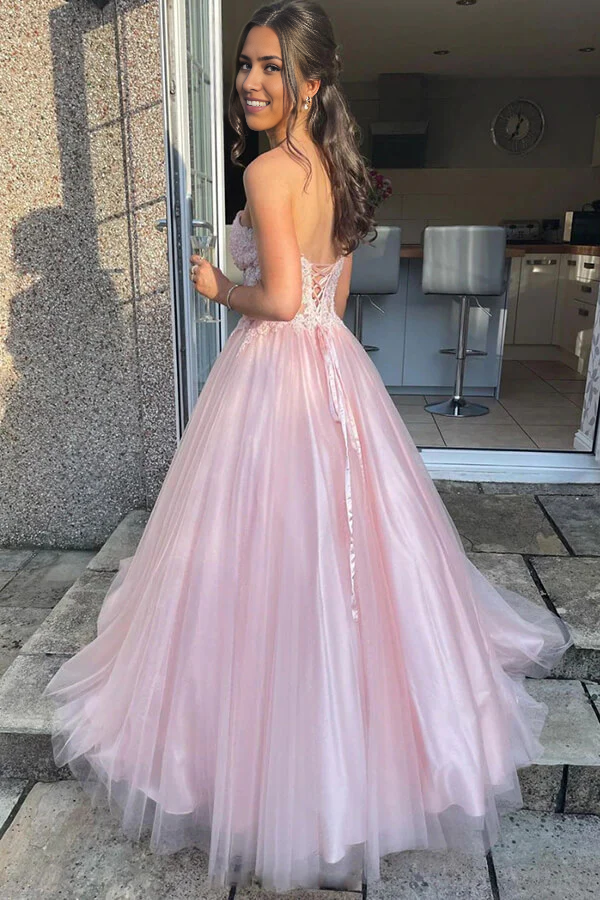 A-line Tulle Lace Sweetheart Prom Dresses Long Formal Dresses