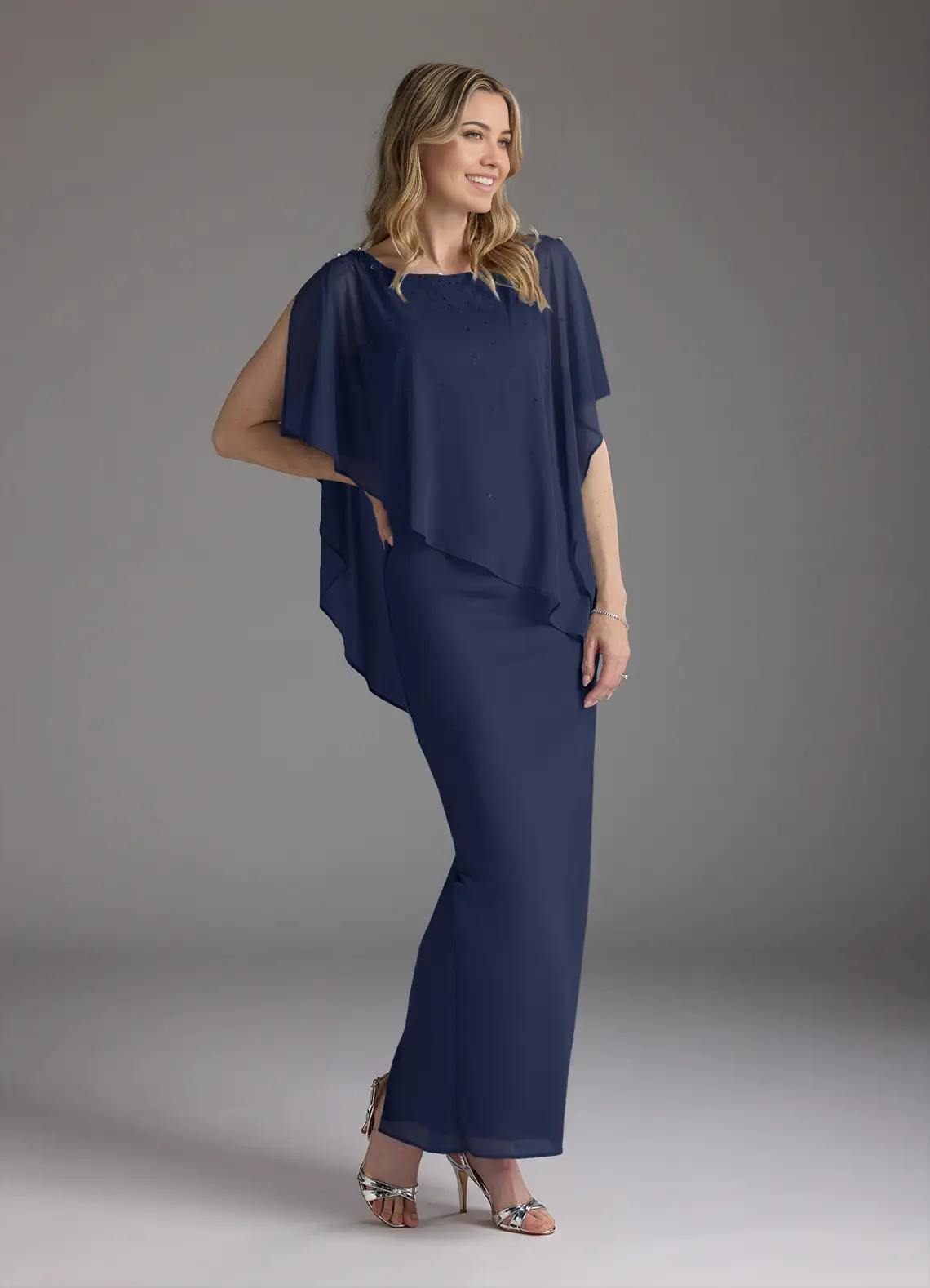 Sheath Beaded Chiffon Dark Navy formal dresses evening dress Mother of the Bride Dresses