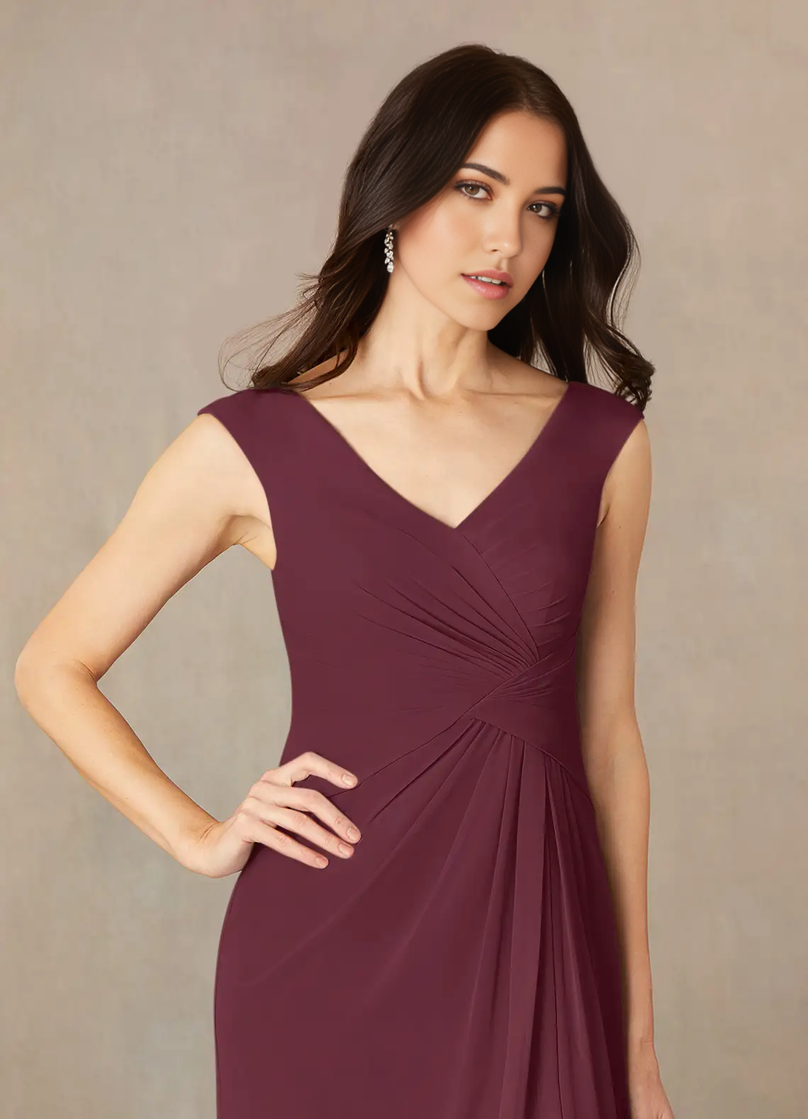 A-Line V-Neck Pleated Chiffon Cabernet formal dresses evening dress Mother of the Bride Dresses