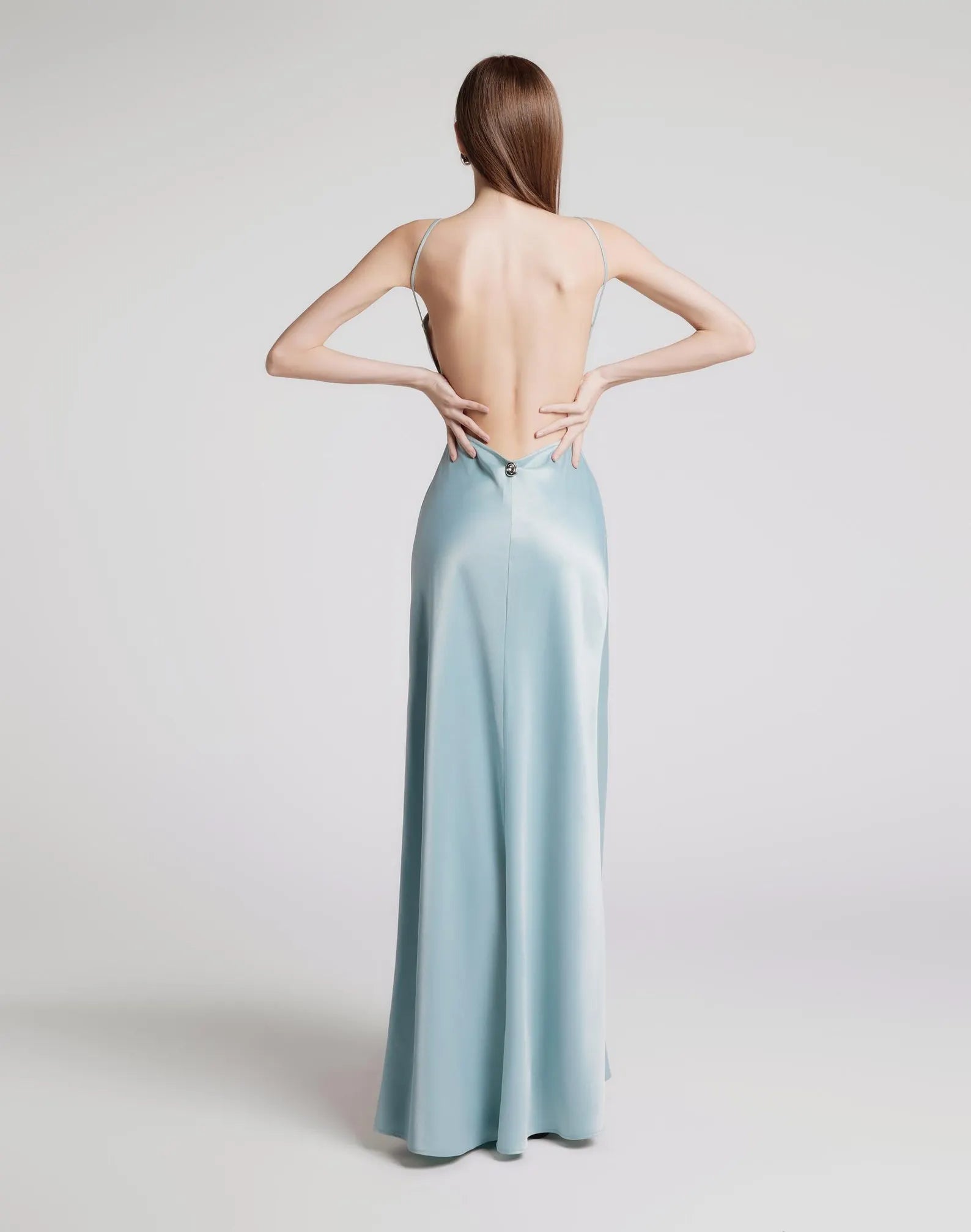 Elegant V Neckline sleeveless Straps Floor Length Open Back Wedding Guest formal dresses evening dress prom dresses