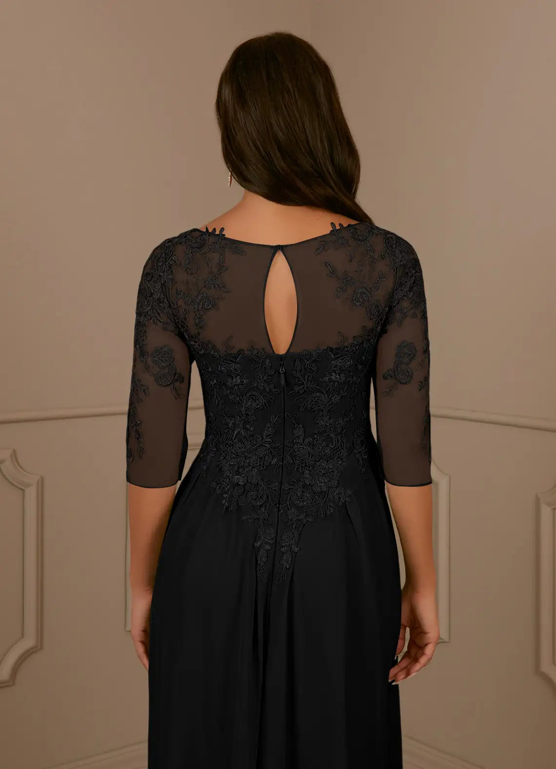 A-Line Crew Neck Scoop lace Appliques Black Mother of the Bride Dresses