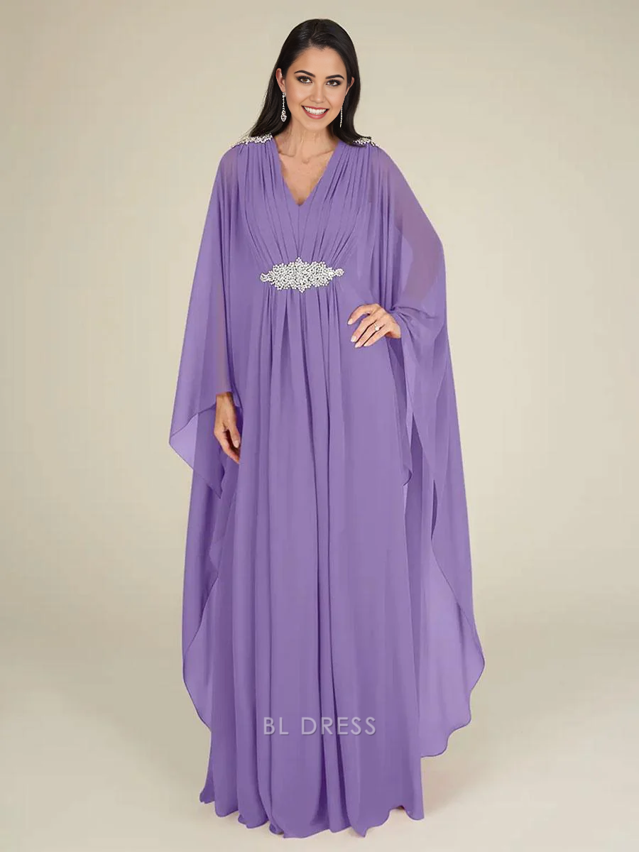 A-Line V-Neck Sleeveless Applique Chiffon Wedding Guest Dresses Mother of the Bride Dresse