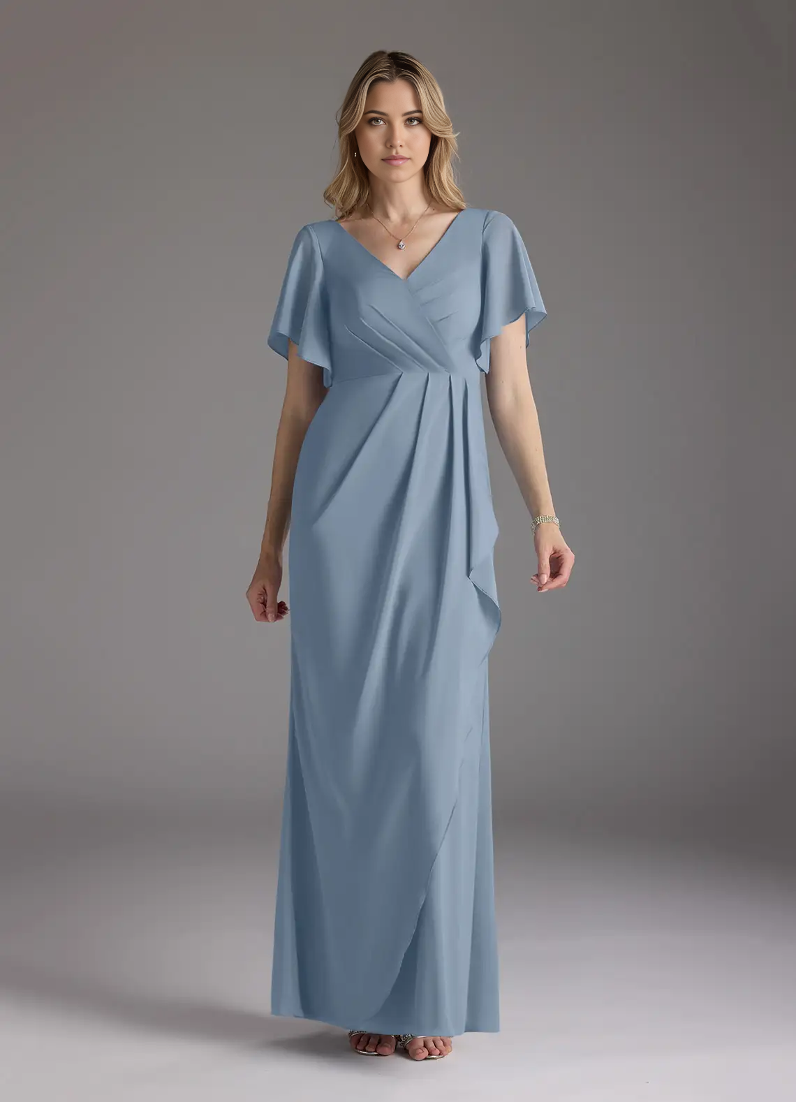 Mermaid V-Neck Pleated Chiffon Dusty Blue formal dresses evening dress Mother of the Bride Dresses
