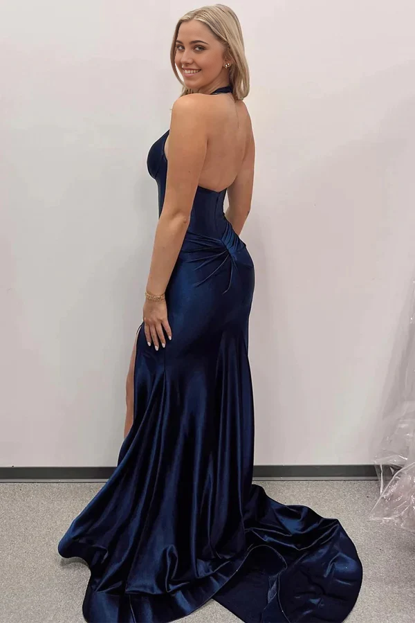 Mermaid Halter Long Prom Dress with Slit