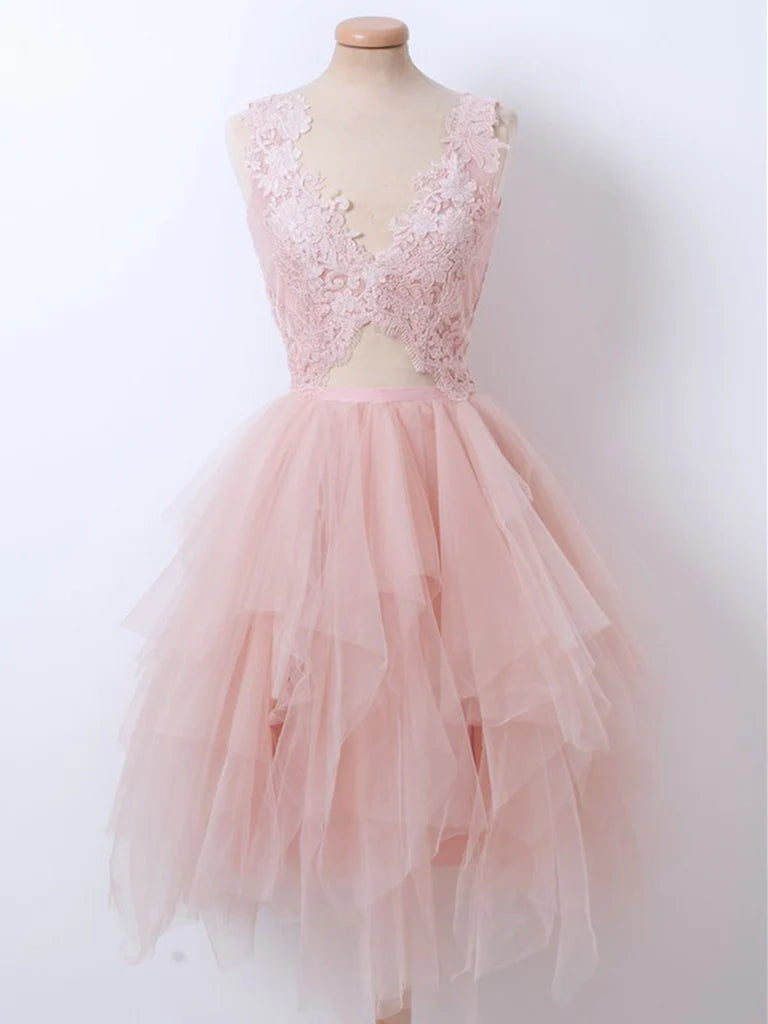 V Neck Tulle Short Prom Dress Short Party Dress Graduation Homecoming Dress