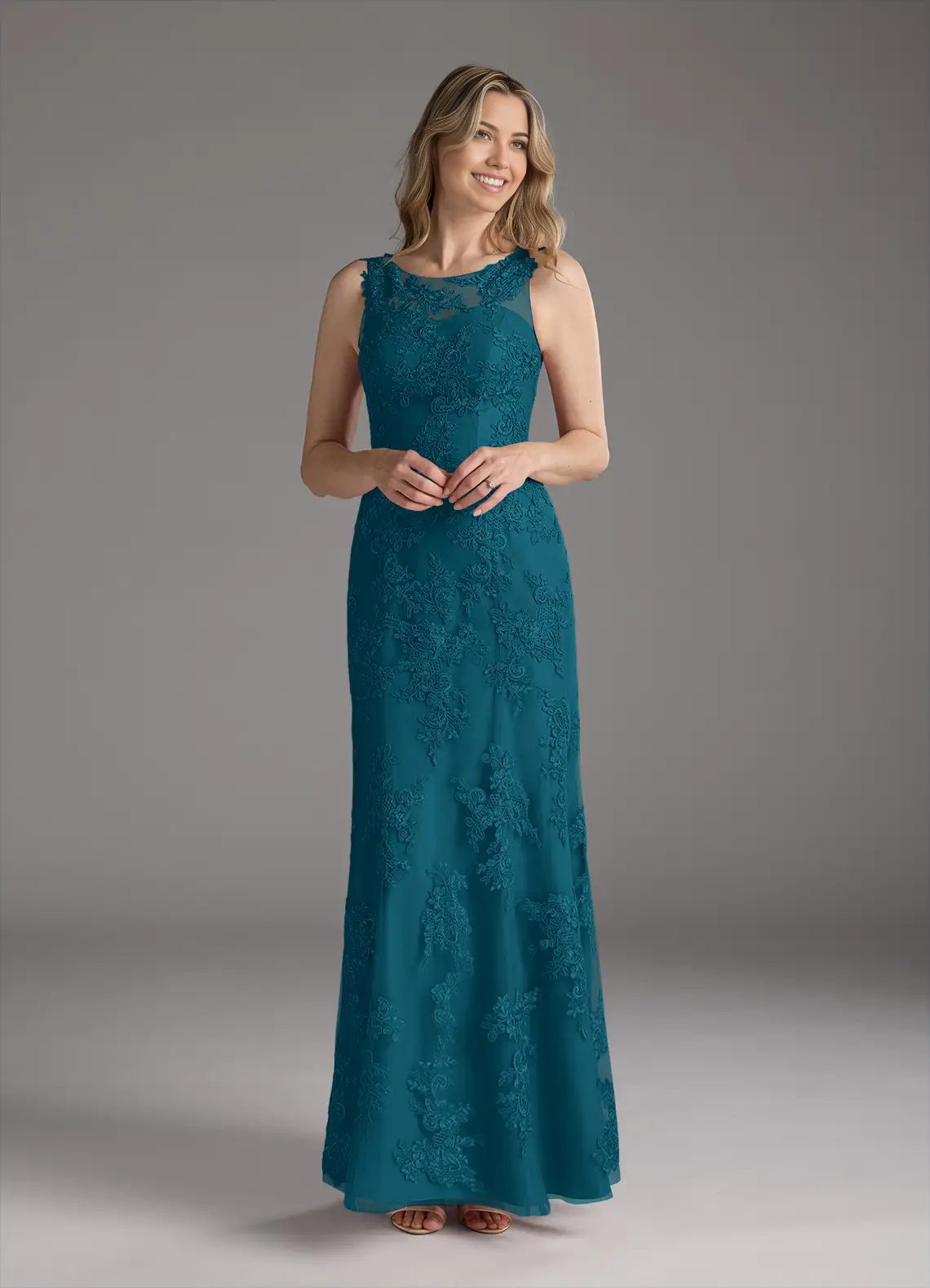 Two Piece Mermaid Crew Neck Lace Chiffon Ink Blue formal dresses evening dress Mother of the Bride Dresses