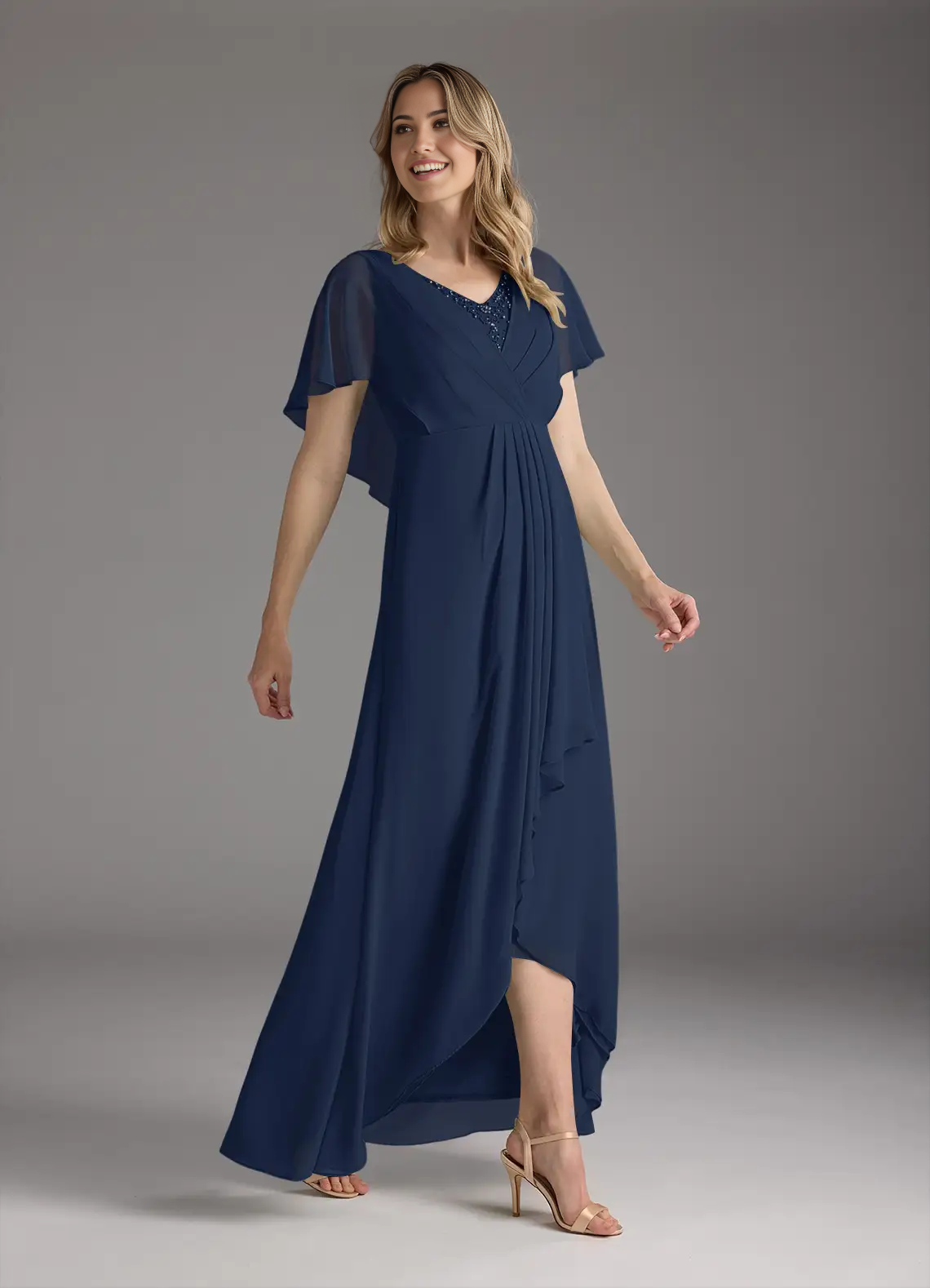 A-Line V-Neck Pleated Chiffon Dark Navy formal dresses evening dress Mother of the Bride Dresses