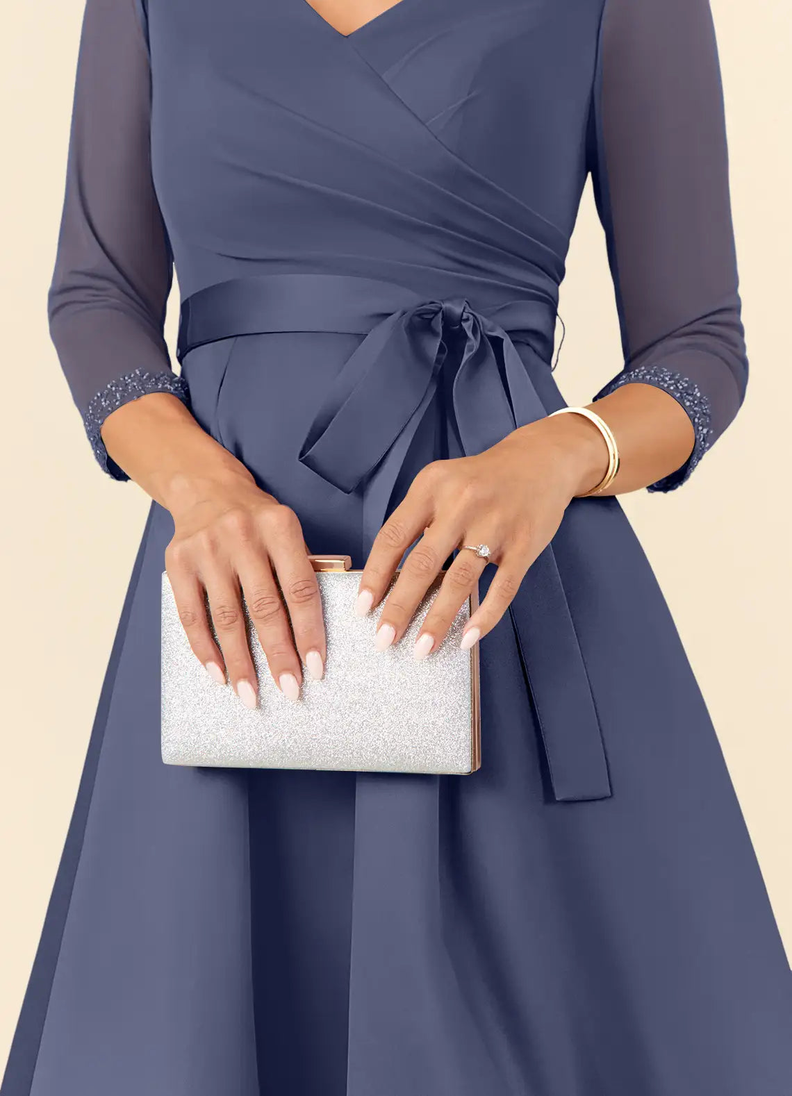 A-Line V-Neck Pleated Tea Length Stormy formal dresses evening dress Mother of the Bride Dresses