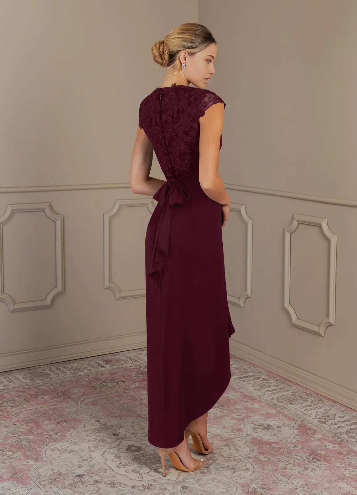 A-Line V-Neck Appliques Lace Cabernet formal dresses evening dress Mother of the Bride Dresses