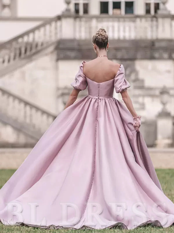 A-line Princess Square Neck Satin Floor-Length formal dress evening gown Wedding Guest Dresses Prom Dress