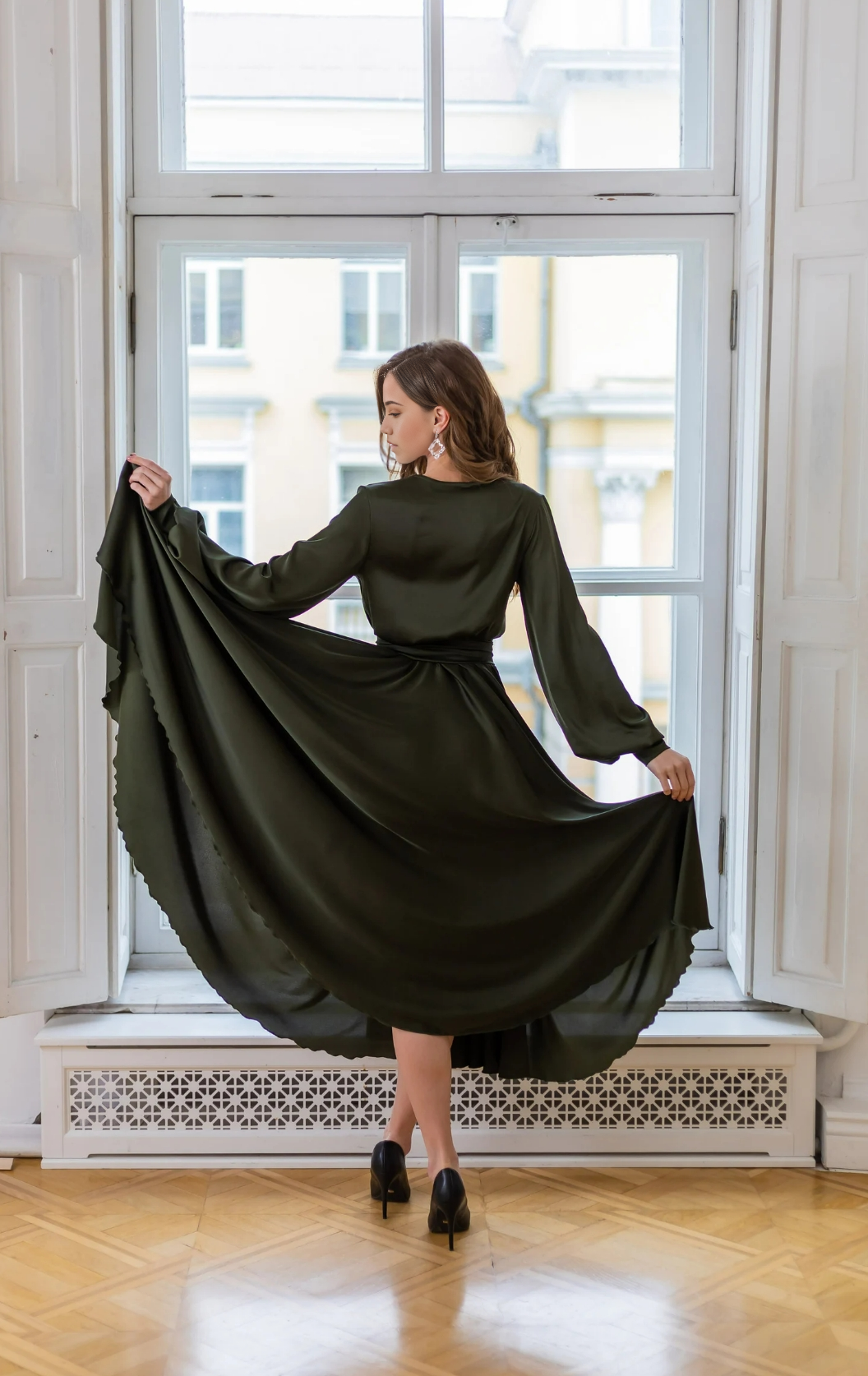 A-line V-Neck Long Sleeve Cocktail Dress Bridesmaid Dress Formal Dresses for Wedding Guest Mother of the Bride Dresses
