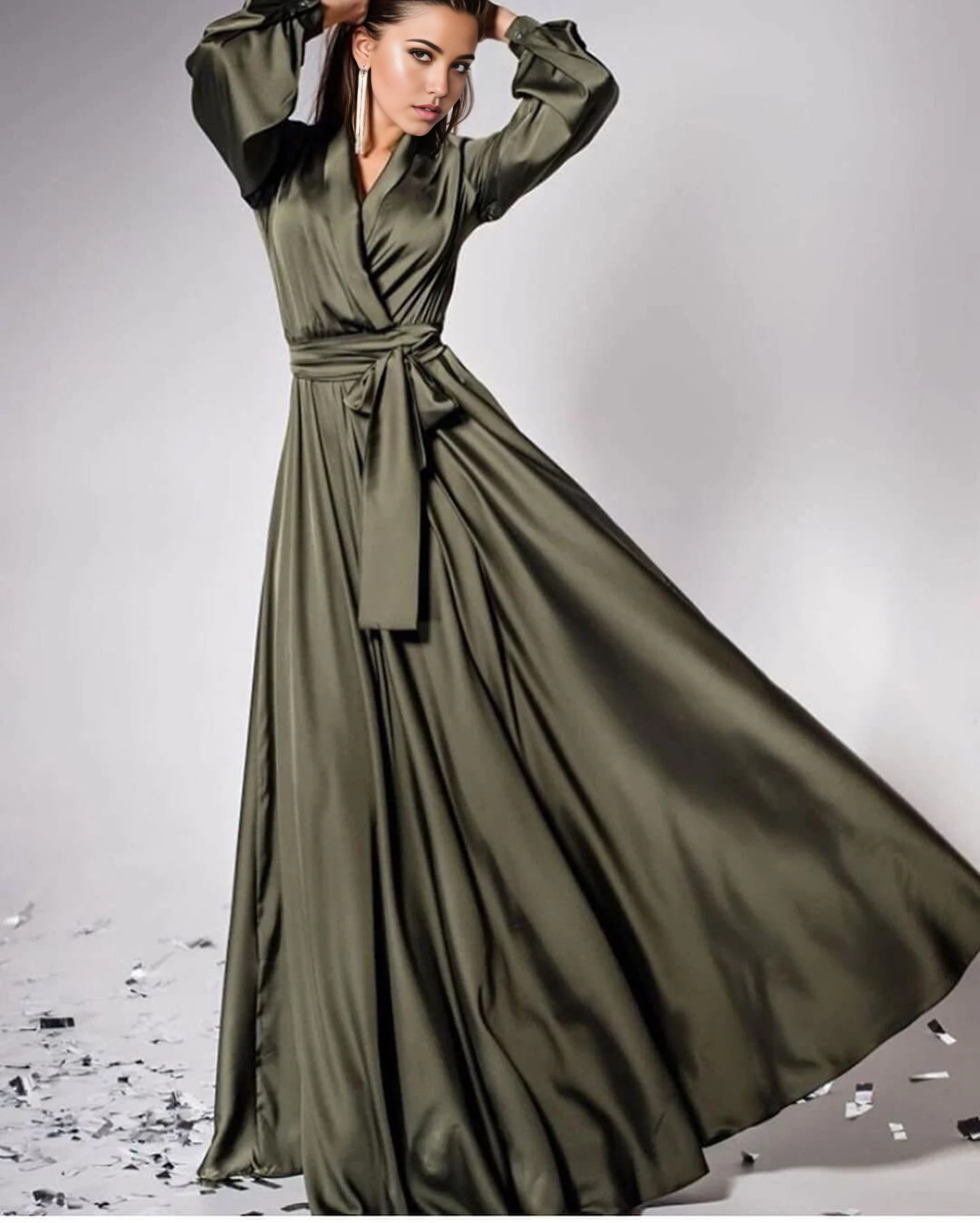 A-line V-Neck Long Sleeve Bridesmaid Dress Formal Dresses for Wedding Guest Cocktail Dress Mother of the Bride Dresses