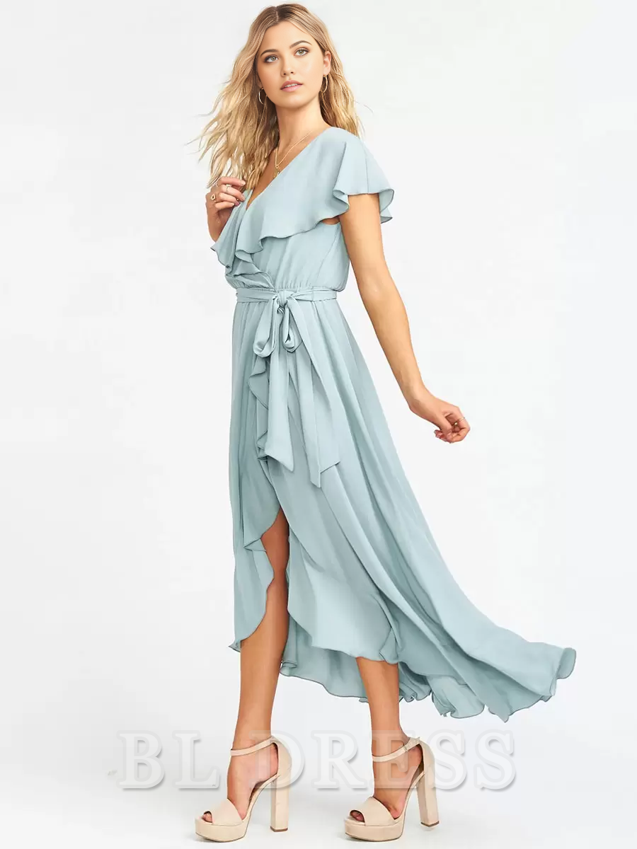 A-Line V-Neck Ankle-Length Chiffon formal dresses Bridesmaid Dresses evening gown Prom Dress