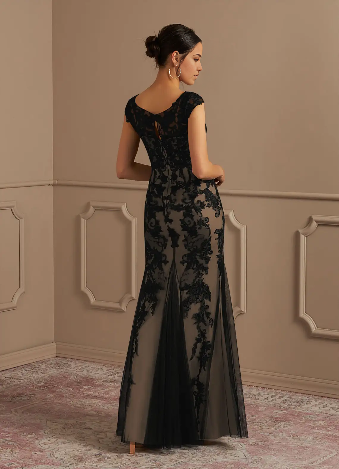 Mermaid Lace Tulle Dress Black Champagne formal dresses evening dress Mother of the Bride Dresses