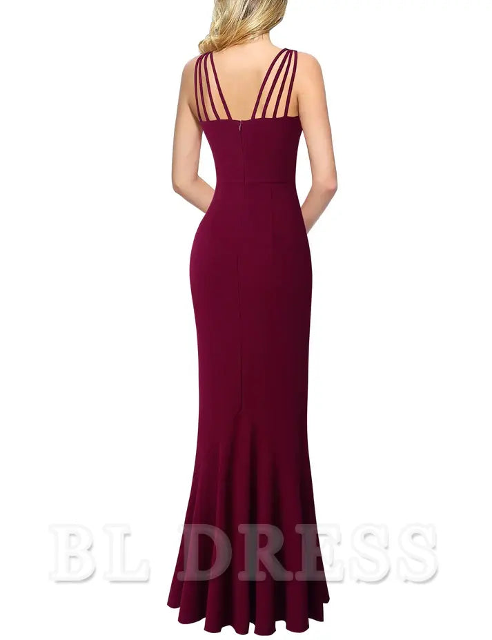 Mermaid Spaghetti Strap Ruffles Split evening gown formal dress Prom Dresses